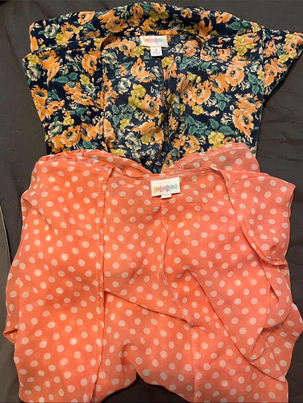 Set of 2 LuLaRoe Bianca coverup Navy Floral& Coral Polka Dot
